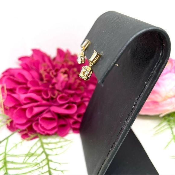 VINTAGE⚜️14K STERLING SILVER Cubic Zirconia Dangly Earrings - Picture 7 of 11